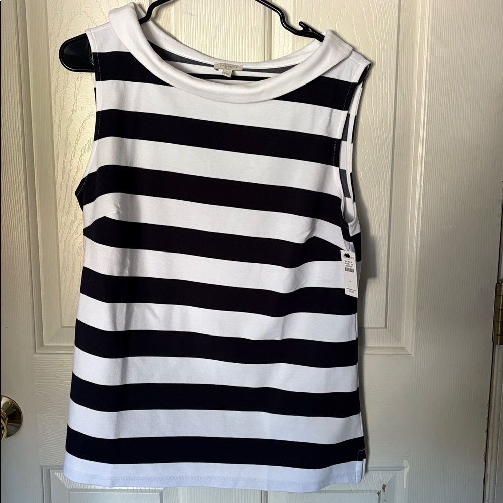 Talbots Dark Navy and White Striped Top